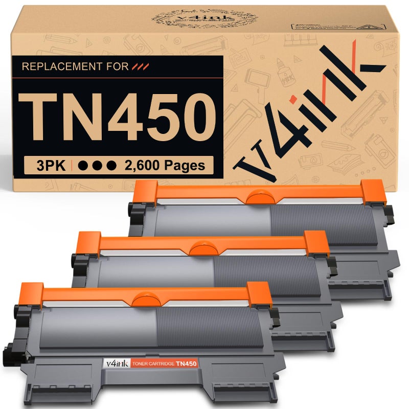 v4ink 3PK Compatible TN450 Toner Cartridge Replacement for Brother TN450 TN420 Toner Cartridge Black High Yield Use for HL-2240d HL-2270dw HL-2280dw MFC-7360n MFC-7860dw IntelliFax 2840 2940 Printer - Image 1